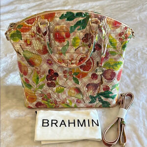 🍎🍇🍊 NWT Brahmin Large Duxbery Satchel Fruit Salad Melbourne Genuine Leather Bag